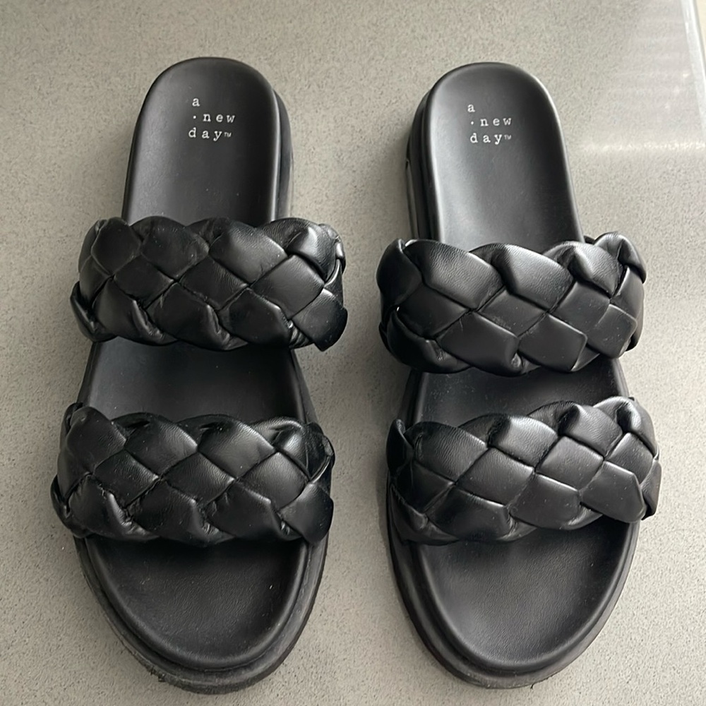 A new day black braided slide sandals 9.5